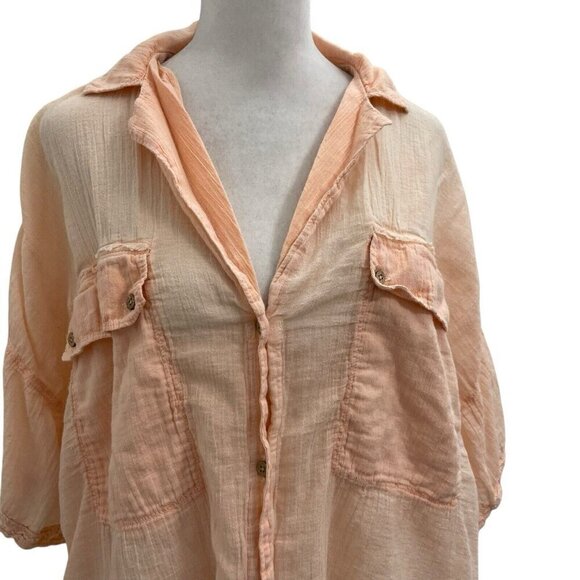 Free People Oversized Gauze Slub Cotton Lightweight Button Down Shirt Pink Small - Picture 3 of 7